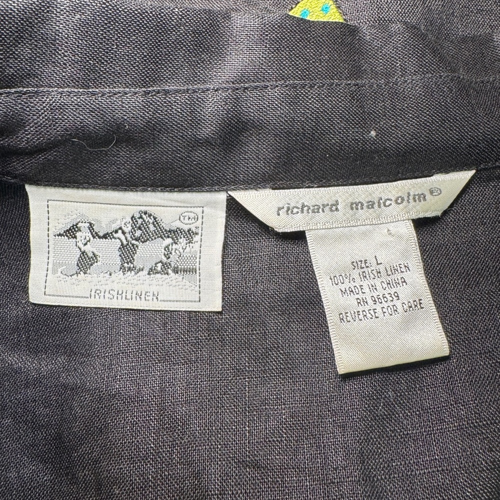 Vintage 90s Black 100% Irish Linen Tie Front Blouse Cropped Embroidered Purses - Picture 7 of 7